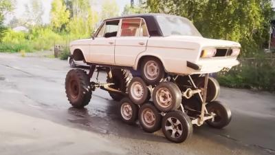 What It's Like Driving A Car With 14 Wheels And No Suspension