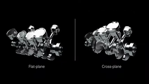 Screenshot from a video animating the differences between crankshaft types