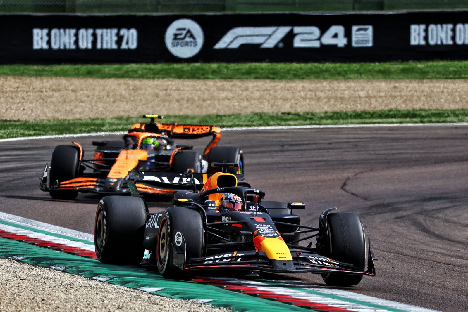 Lando Norris chases Max Verstappen at the 2024 Emilia-Romagna Grand Prix