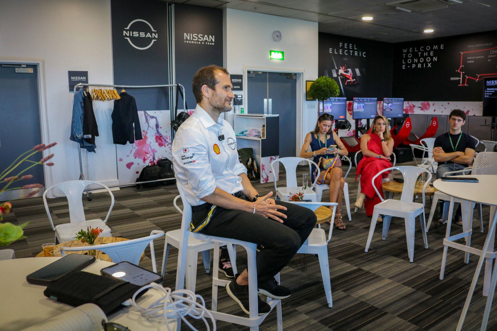 Tommaso Volpe addresses the media at the London E-Prix