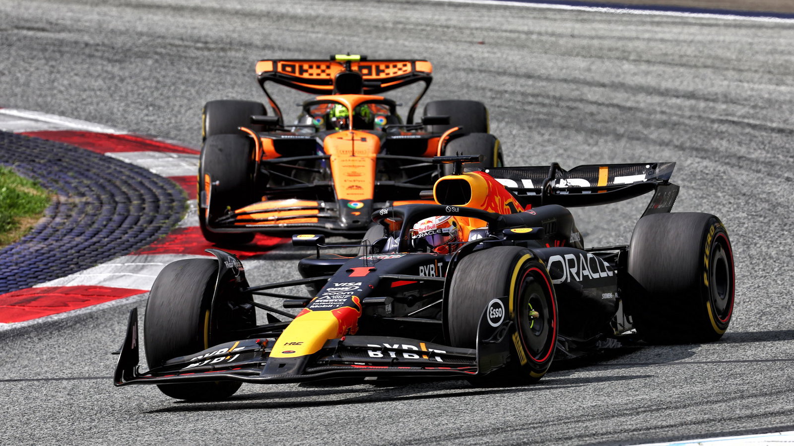 Max Verstappen leads Lando Norris at the 2024 Austrian Grand Prix