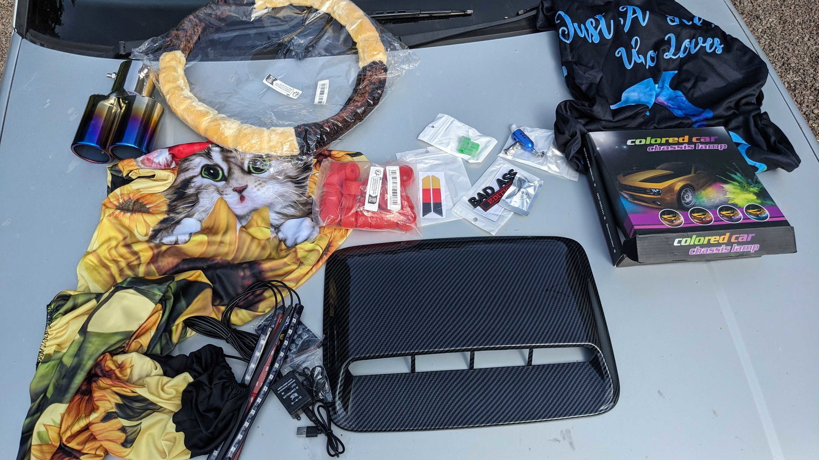 A selection of parts and accessories bought from Temu