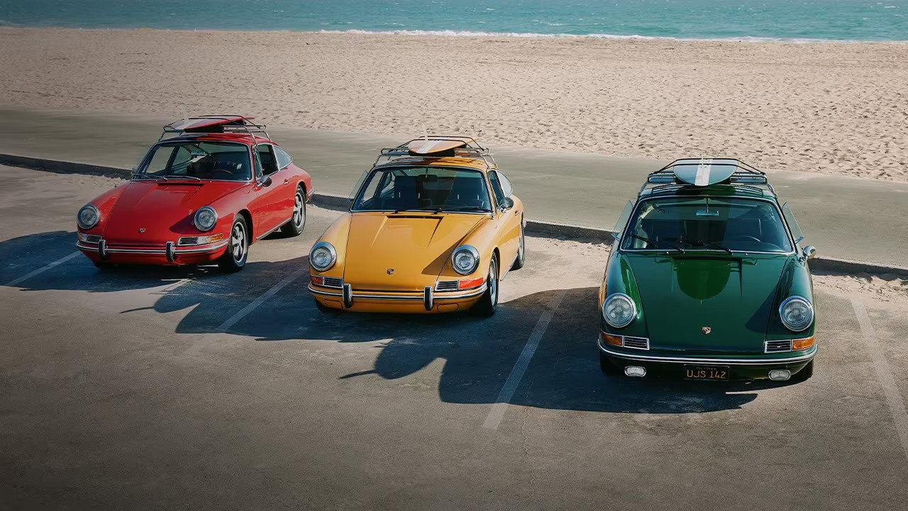 Porsche 911s with matching surfboards