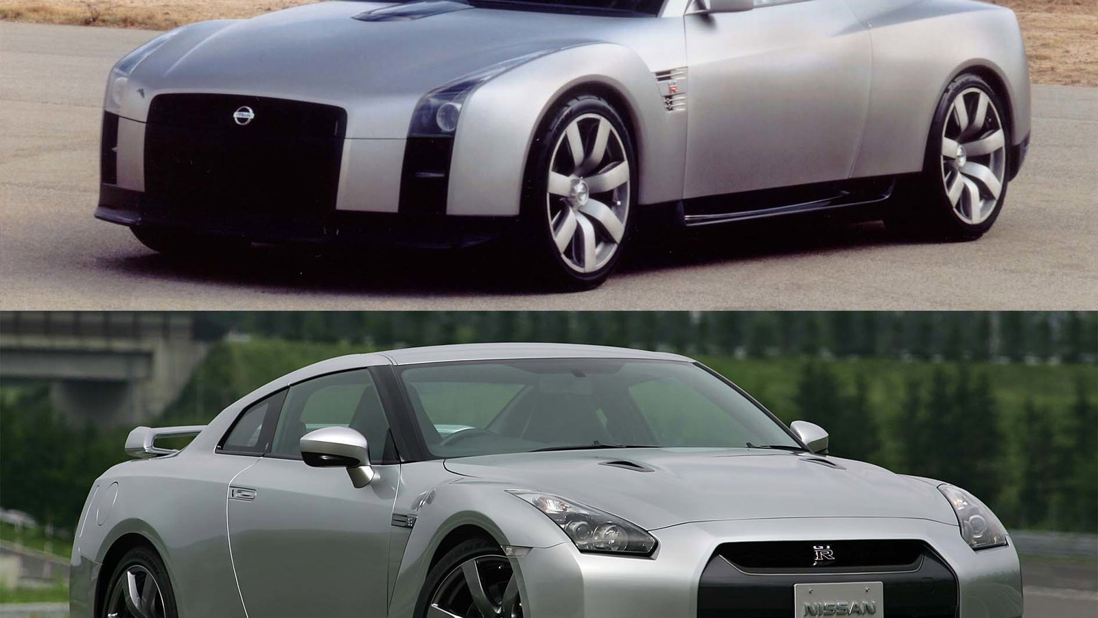 2001 Nissan GT-R concept (top) and 2007 R35 GT-R (bottom)