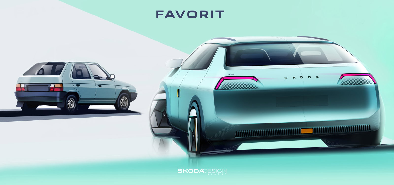 Skoda Favorit EV concept and original - rear