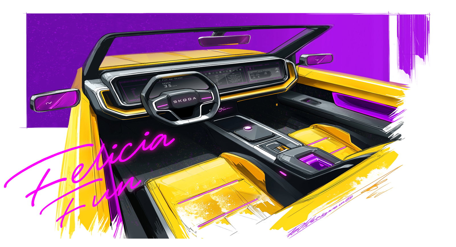 Skoda Felicia Fun concept - interior sketch