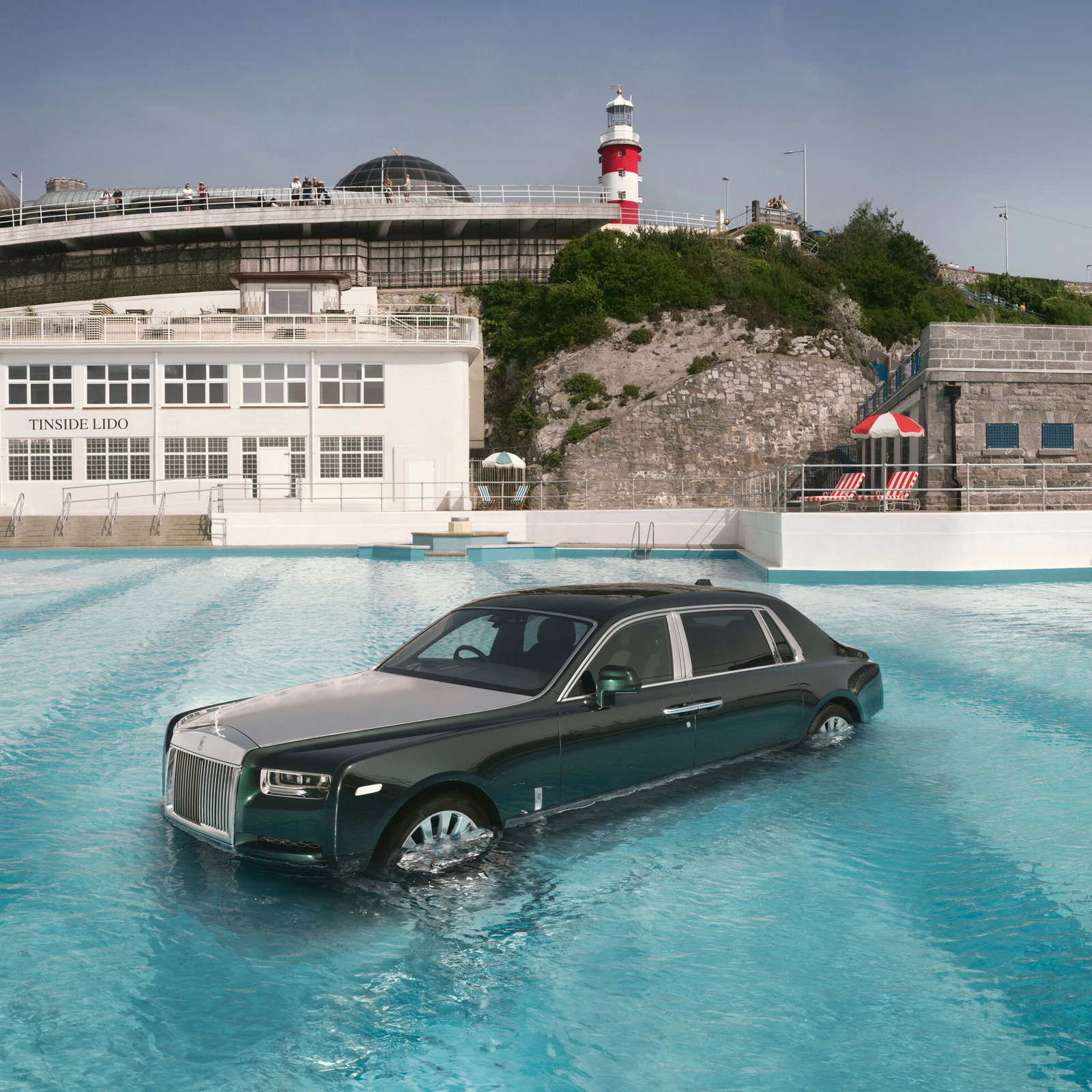 Rolls-Royce Phantom in a swimming pool - front