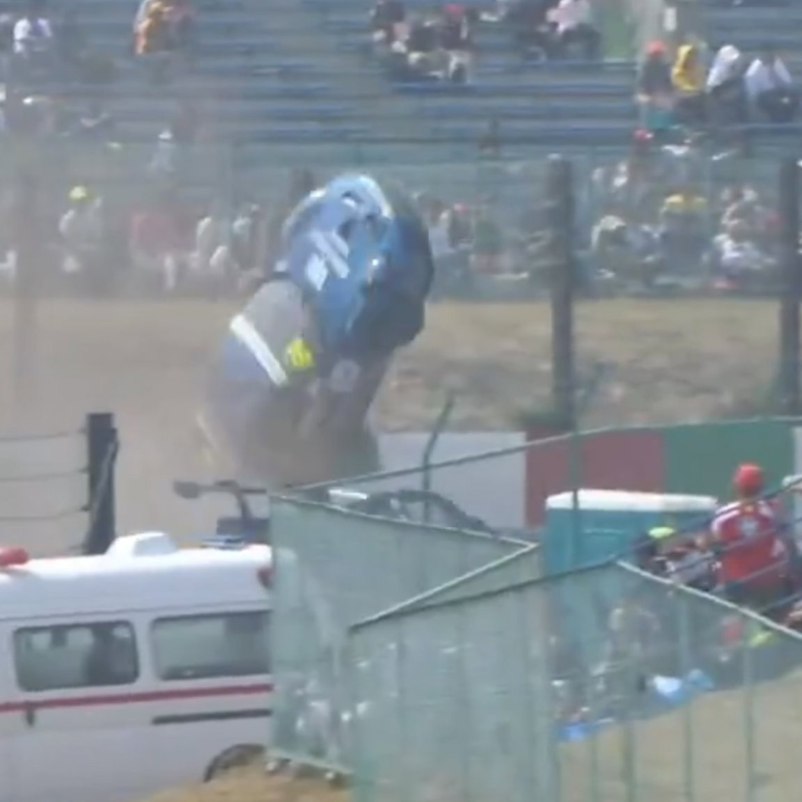 Porsche Carrera Cup car clears the fence in Suzuka crash