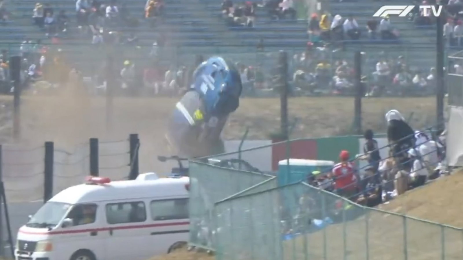 Porsche Carrera Cup car clears the fence in Suzuka crash