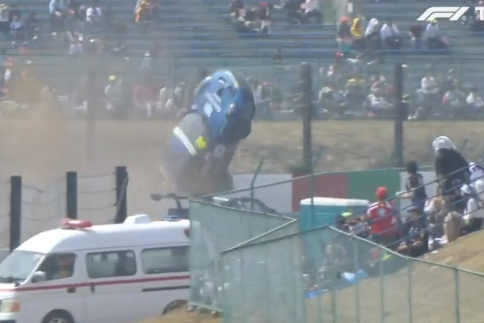 Porsche Carrera Cup car clears the fence in Suzuka crash