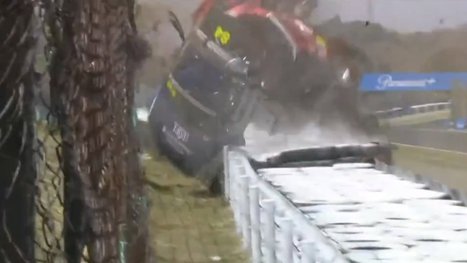 Porsche Carrera Cup car clears the fence in Suzuka crash