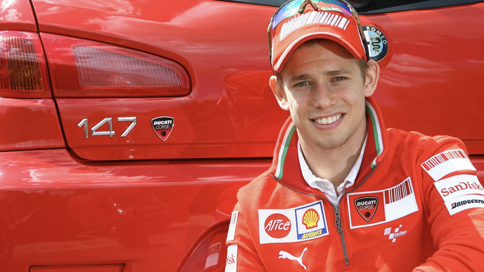 Casey Stoner with Alfa Romeo 147 Ducati Corse