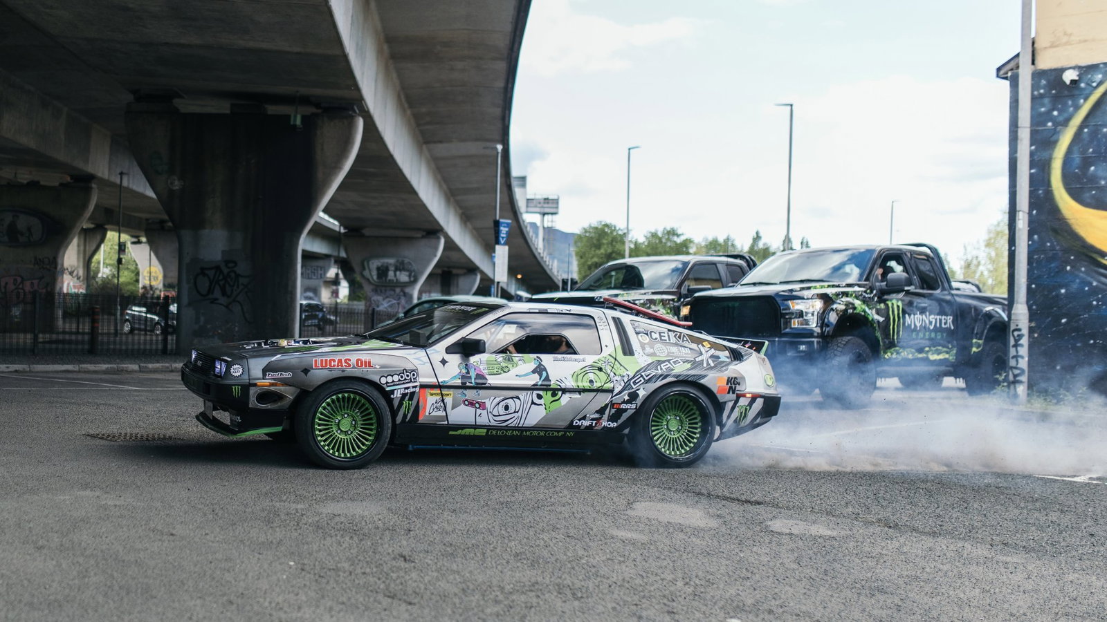 Alexandre Claudin's drift DeLorean in Belfast | Credit: Hype Factory