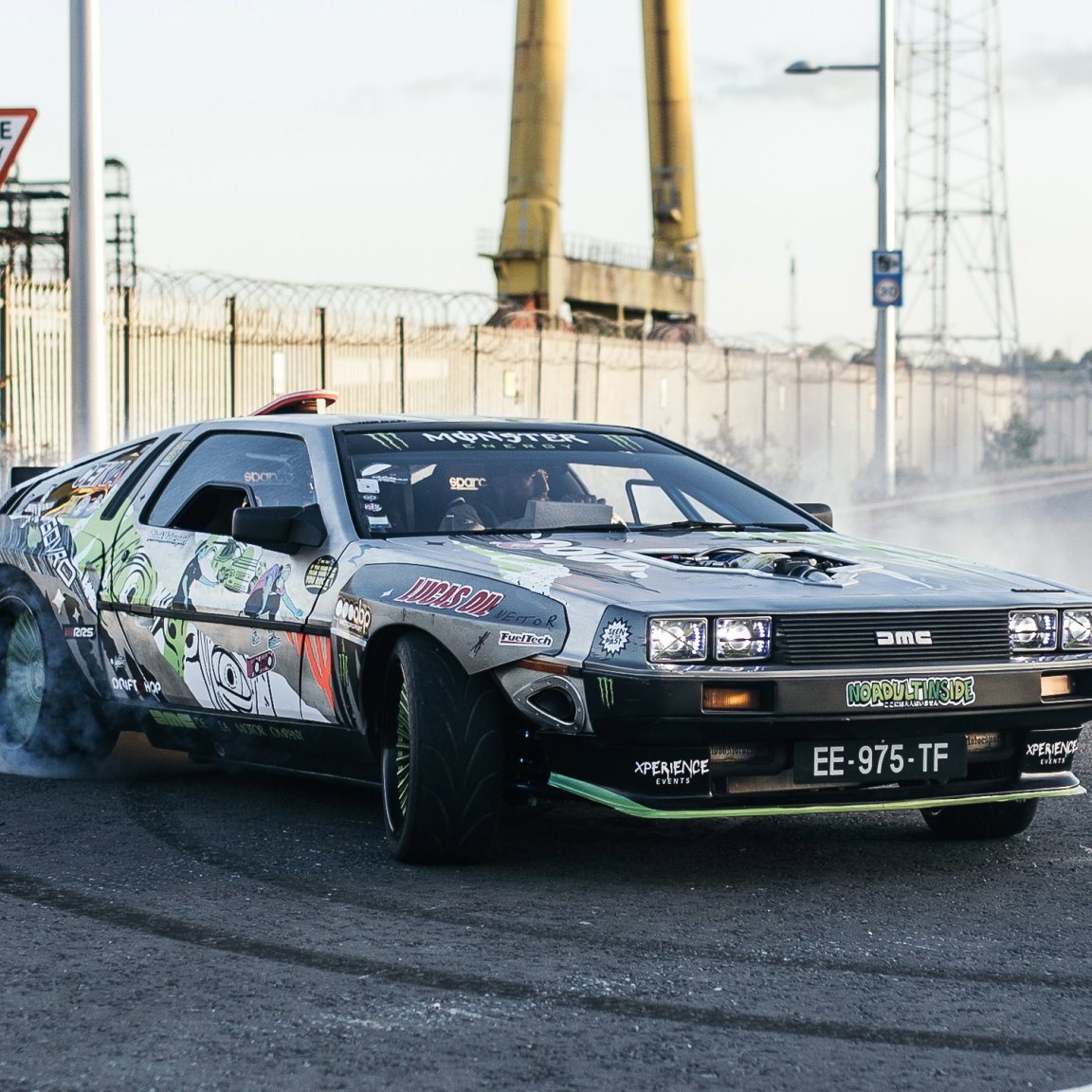 Alexandre Claudin's drift DeLorean in Belfast | Credit: Hype Factory