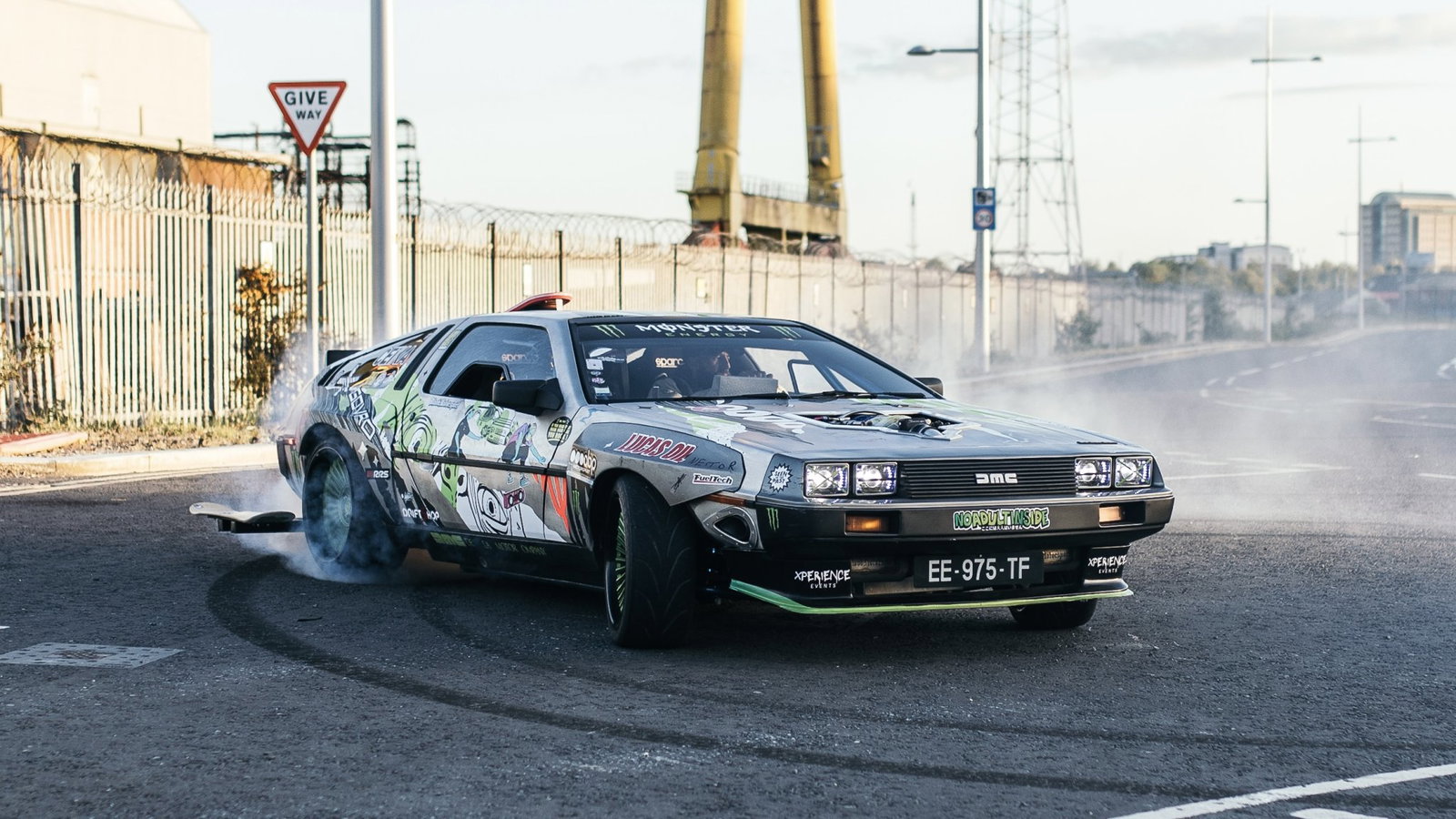 Alexandre Claudin's drift DeLorean in Belfast | Credit: Hype Factory