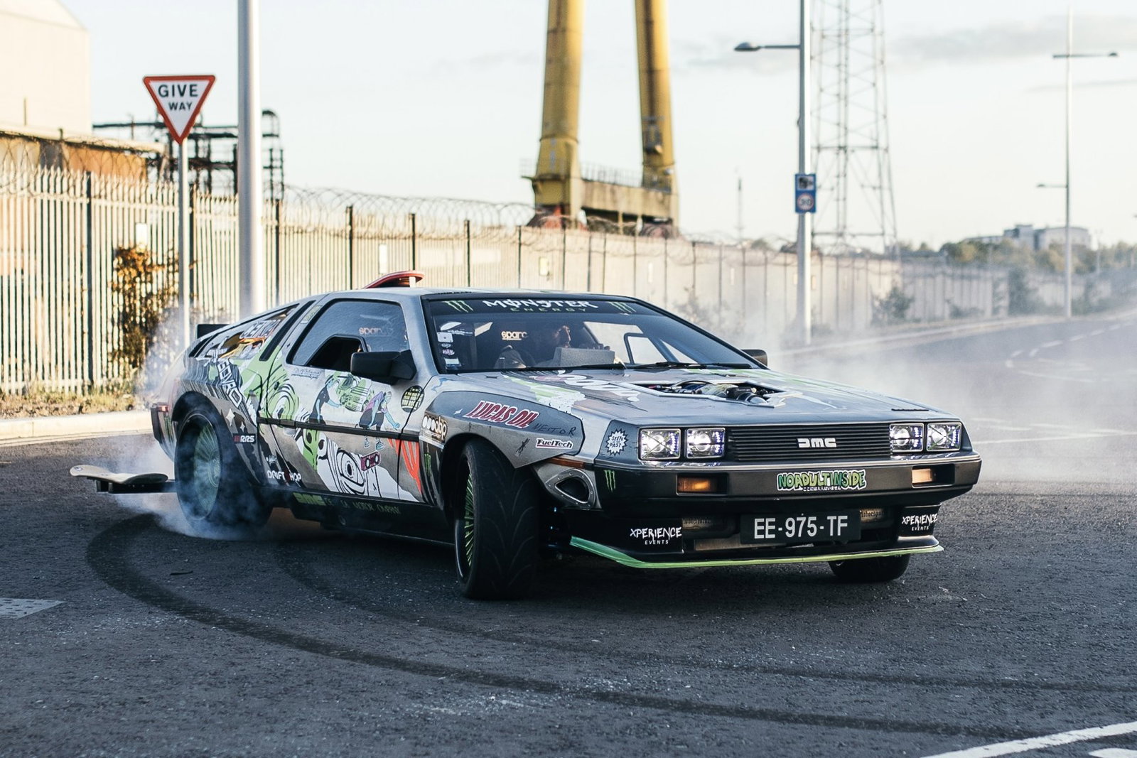 Alexandre Claudin's drift DeLorean in Belfast | Credit: Hype Factory