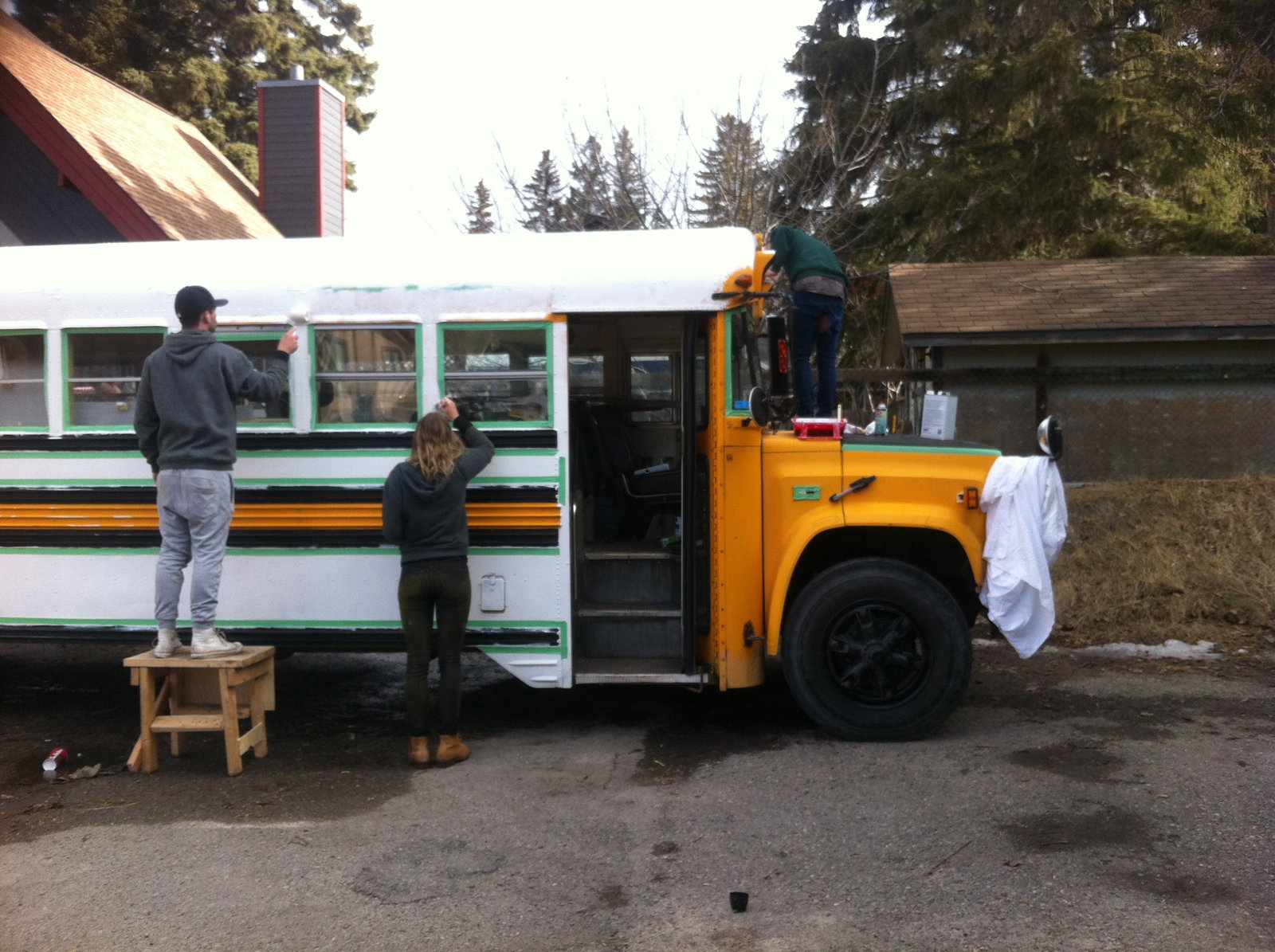The bus was hand-sanded before being painted with rollers!