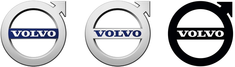 Left is the new Volvo logo, centre is the new AB Volvo logo, while the base is on the right