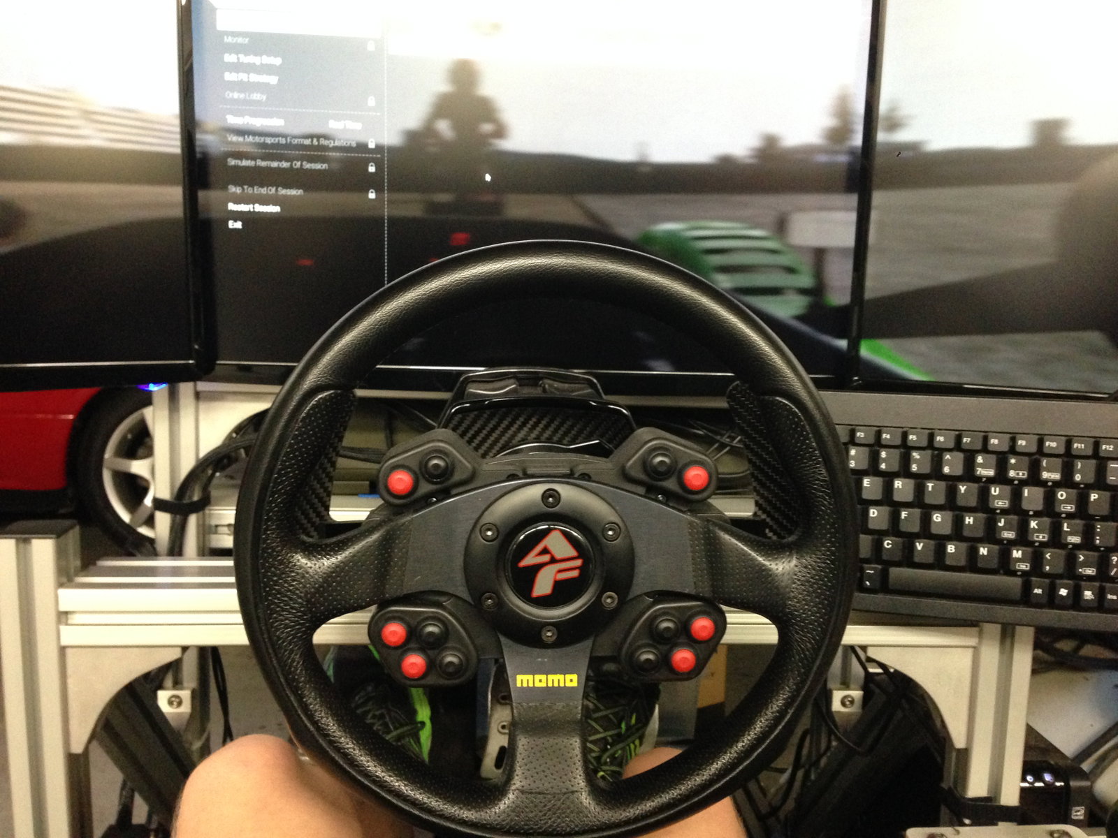 My grandpa has a pretty epic sim setup in his shop, so I went to play some PCars on it today
