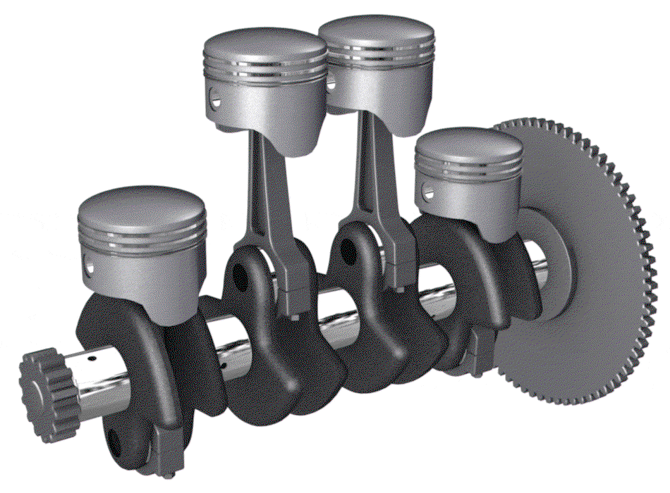 A crankshaft from a four-cylinder engine in action