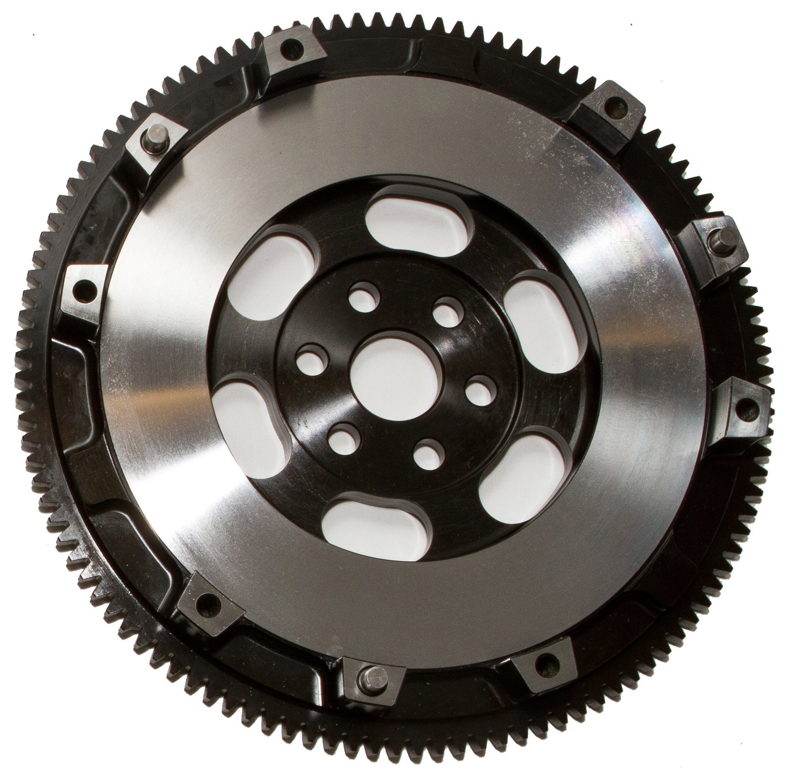 A lightened flywheel for a Mazda MX-5, showing simple cut-outs to reduce mass