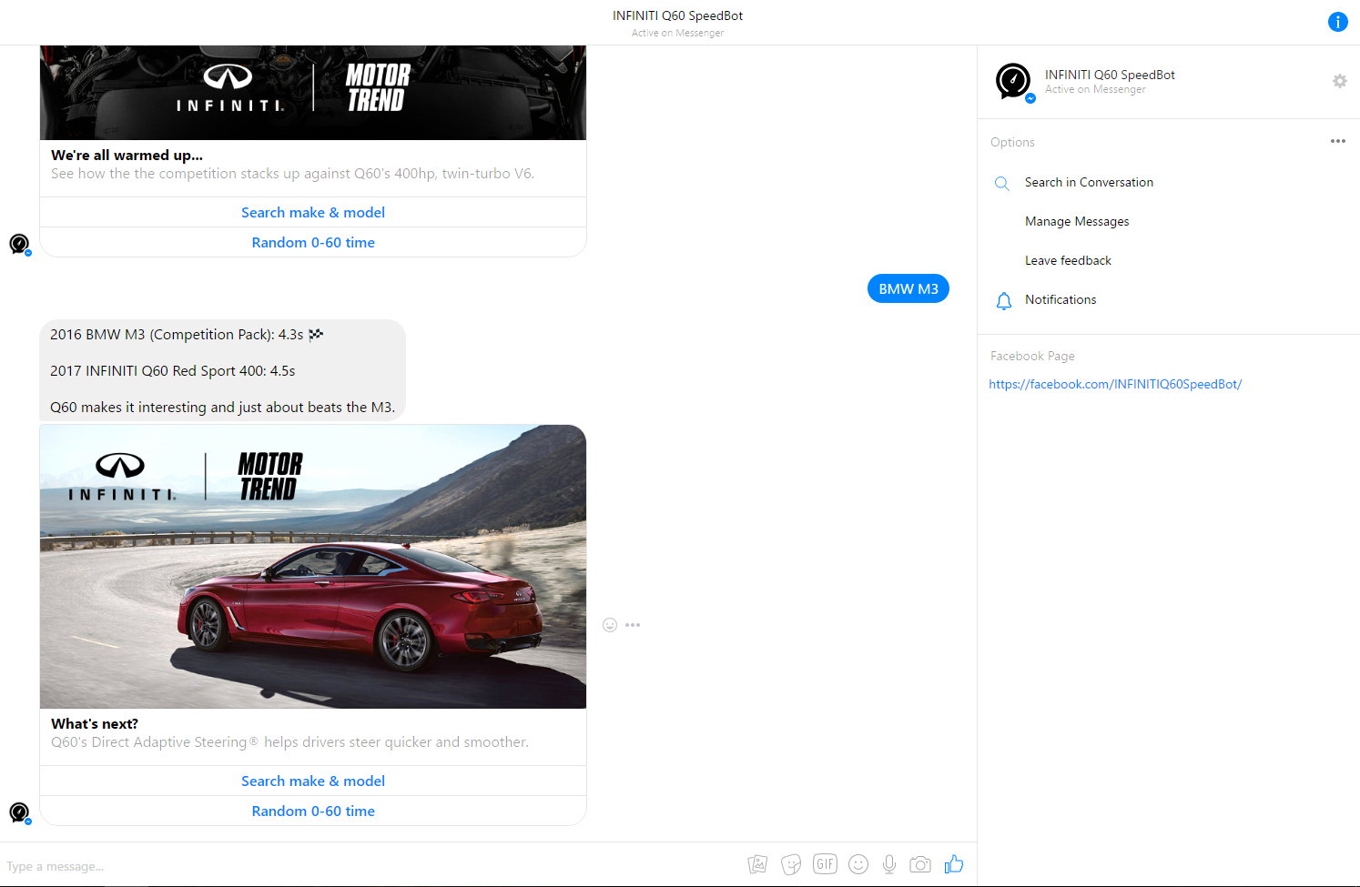 Infiniti Has Built A Bot To Compare Its Hottest Q60 To Other Cars And You Can Talk To It