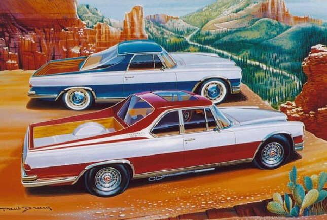 Paul Bracq's oil painting showing two Benzomino alternatives - one of them became El Benzo