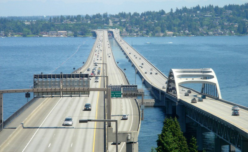 The rebuilt Lacey V. Murrow Memorial Bridge (right)