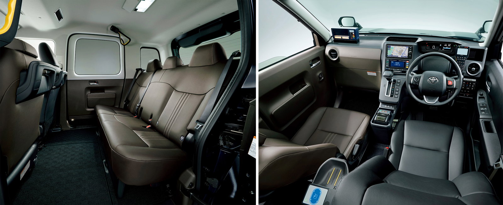 Interestingly, the driver's seat is black while the passenger seats are brown