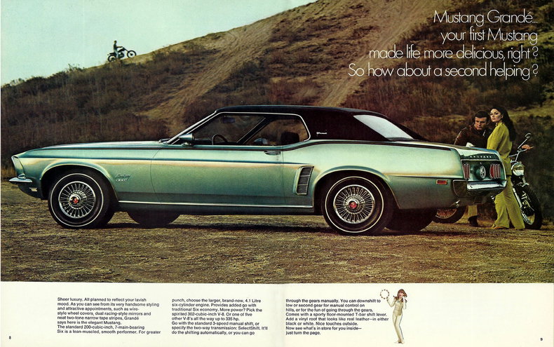 An advertisement for the 1969 Ford Mustang Grande