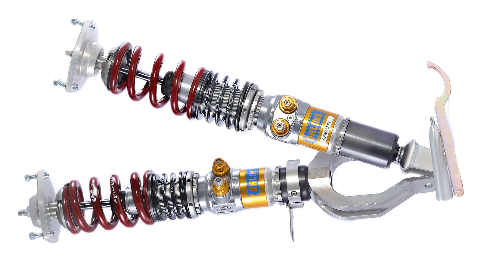 A pair of Ohlins twin-tube coilovers