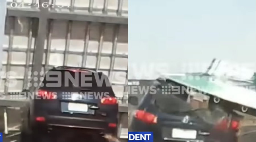 Driver Escapes With Minor Injuries After Huge Sign Drops On Her Car ...
