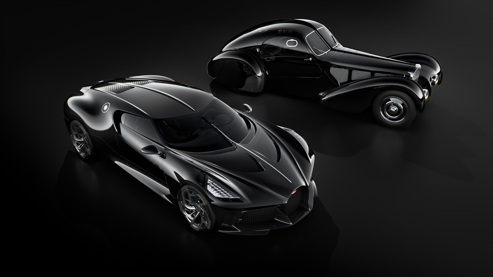A rebuilt Type 57 SC Atlantic with the La Voiture Noire one-off it inspired