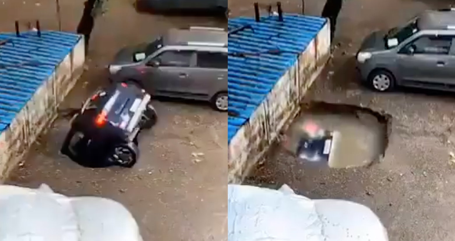 Watch As This Car Is Slowly Swallowed By A Sinkhole