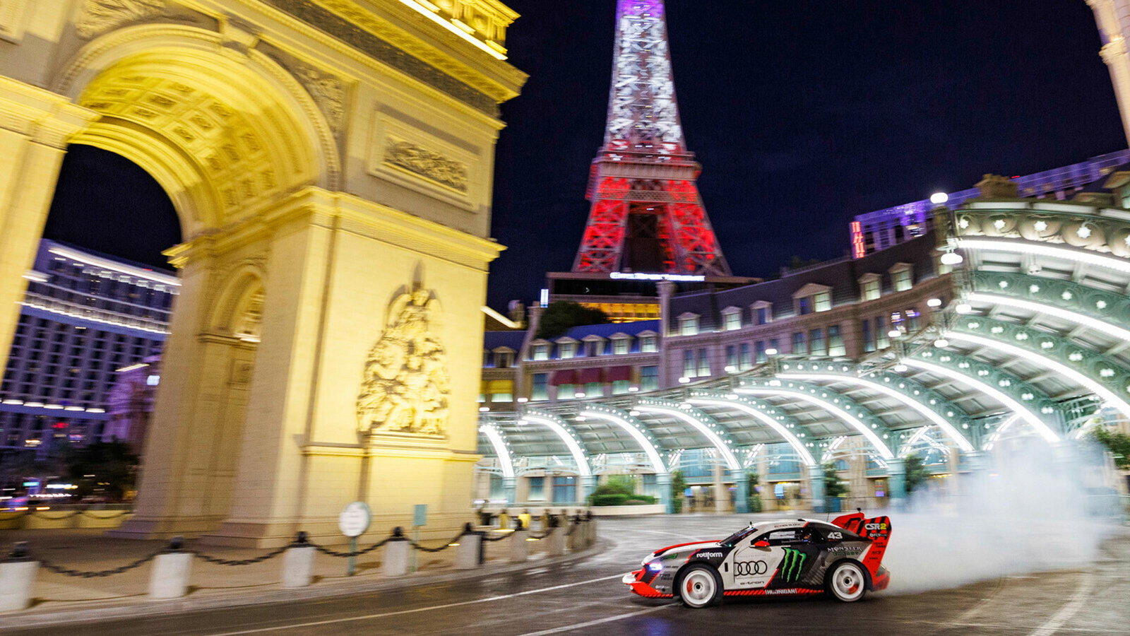 Ken Block’s Audi S1 Hoonitron Tears Up Vegas Strip In ​​Electrikhana Video